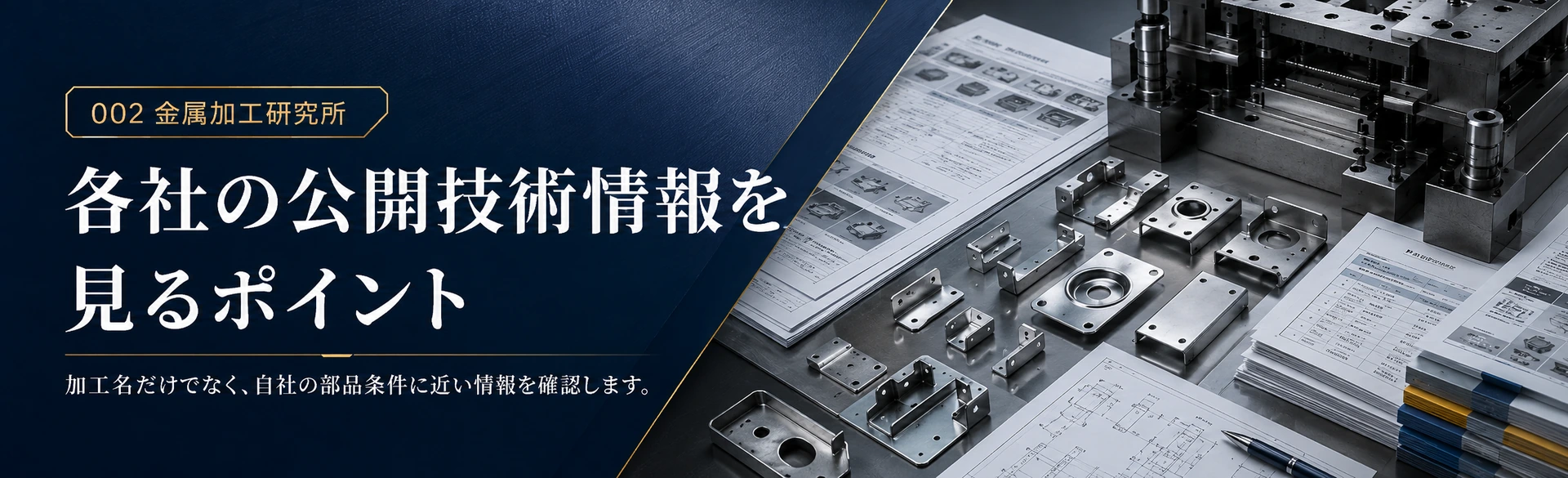 プレス加工に関する各社の公開技術情報を確認するための金属質感のビジュアル