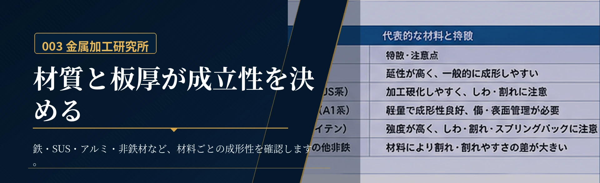 材質と板厚が深絞り加工の成立性に与える影響を示した金属質感の図解